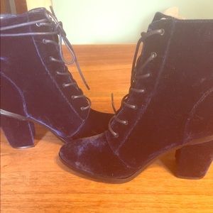 Blue Velvet ankle boots.